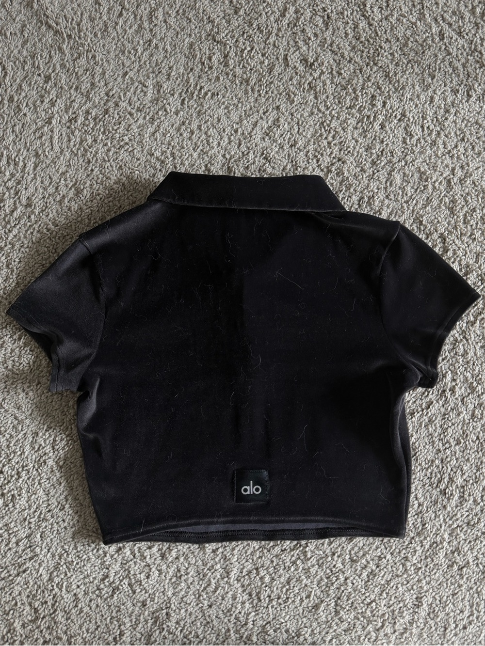 ALO Yoga Cropped Velvet Black Polo Top